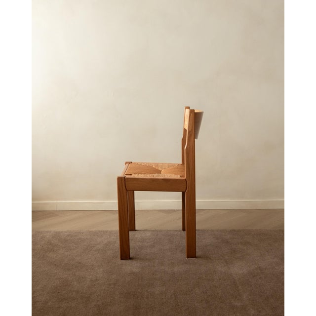 Mid-Century Elm and Rush Dining Chairs by Maison Regain, 1970s, Set of 4 For Sale - Image 6 of 17
