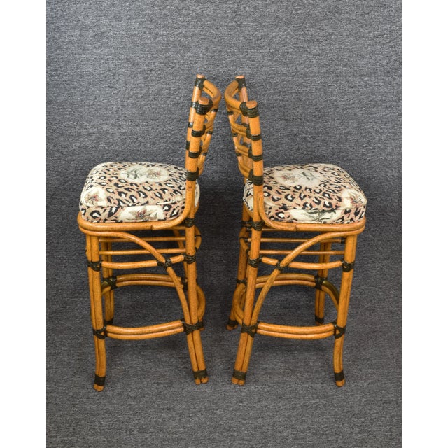 Contemporary Mid Century Modern McGuire San Francisco Bamboo Rattan Stools - a Pair For Sale - Image 3 of 12
