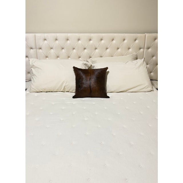 Reversible 16” X 16” Premium Brazilian Watusi Cowhide Pillow Cover – Sculptural Spine Composition - Handcrafted by Pablo Sota Designs. For Sale - Image 11 of 11