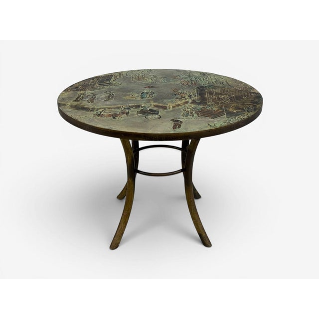 Philip and Kelvin LaVerne, American Mid-Century Modern, Rare 'Tao' Dining, Center, or Game Table, Etched, Polychromed,...