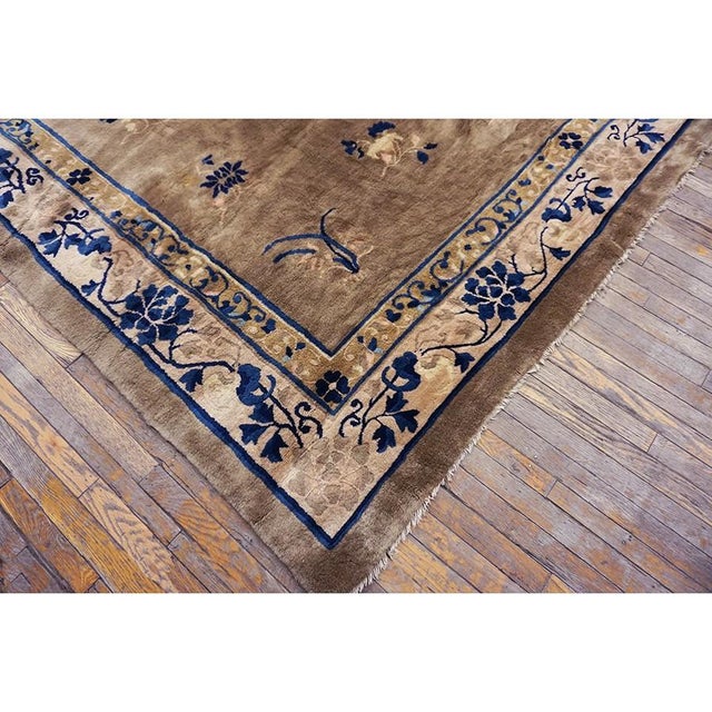 Chinese - Peking Wool Room Size Rectangle 1920s Knotted Ivory Antique Rug For Sale In New York - Image 6 of 9