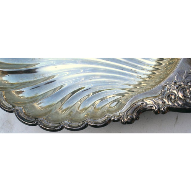 1970s 14" Majestic Silverplate Scallop Shell Tray - Ornate Floral Handle For Sale - Image 16 of 17