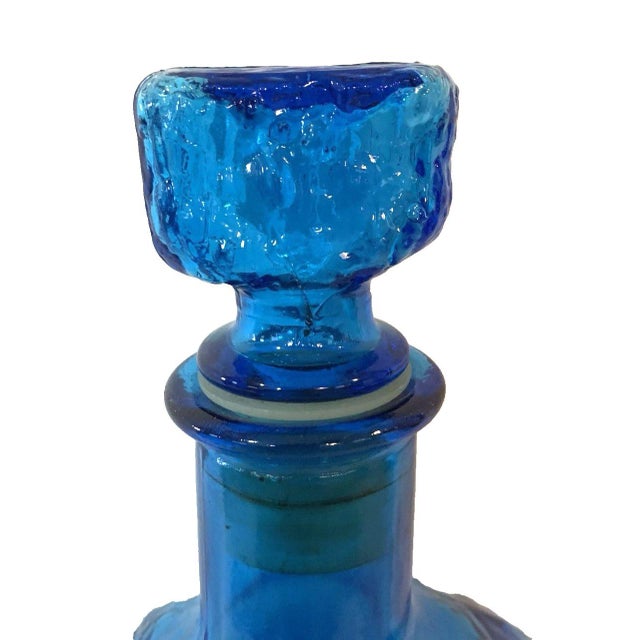 Blue 1960s Empoli Cadmium Blue Art Glass Bottle W/Stopper Textured Italian Decanter For Sale - Image 8 of 8