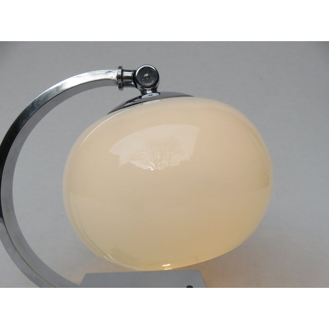 Small Vintage Art Deco Chrome-Plated Table Lamp with a White Glass Diffuser For Sale - Image 13 of 14