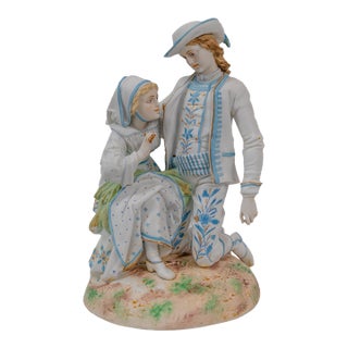1930s Large Romantic French Bisque Porcelain Figurine For Sale