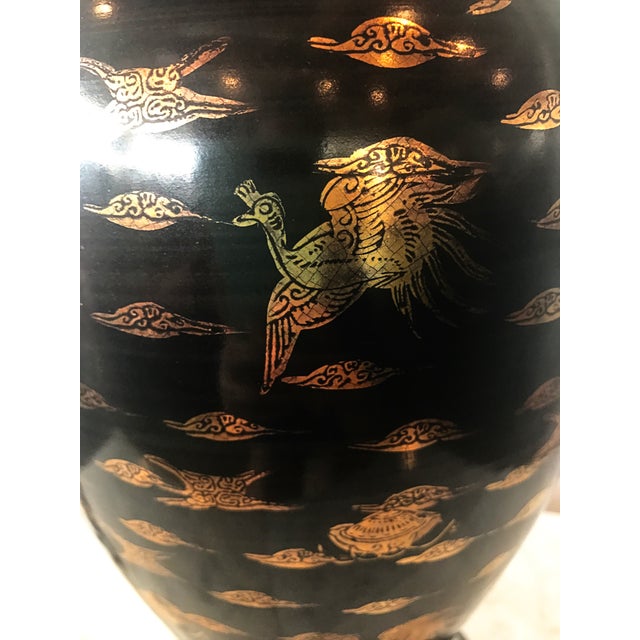 1950s Vintage Asian Black & Gold Porcelain Table Lamp ...