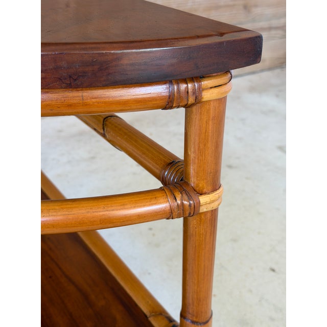 1940s Modernist Rattan & Mahogany Demilune Side Table by Rattanage For Sale - Image 10 of 12