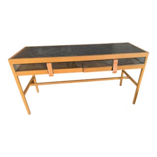 One‑of‑a‑Kind Burberry Commission Console Table – Leather, Stone, Glass & Wood Modern Showpiece For Sale