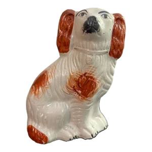 Antique Orange Decorated Staffordshire Dog, Circa 1860's