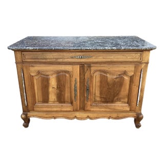 19th C. French Cherry Buffet W/ Marble Top For Sale
