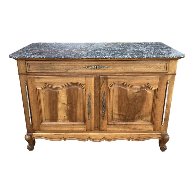 19th C. French Cherry Buffet W/ Marble Top For Sale