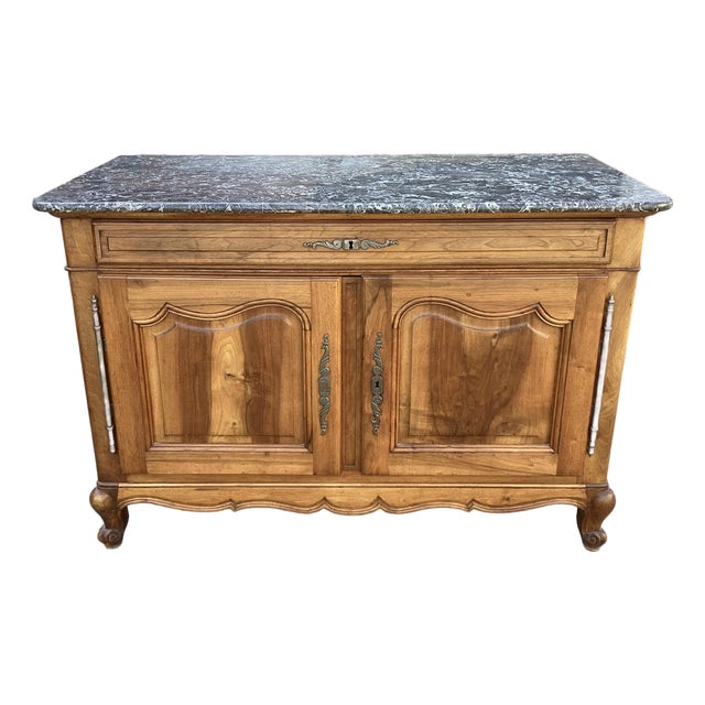 French Cherry Buffet W/ Marble Top For Sale