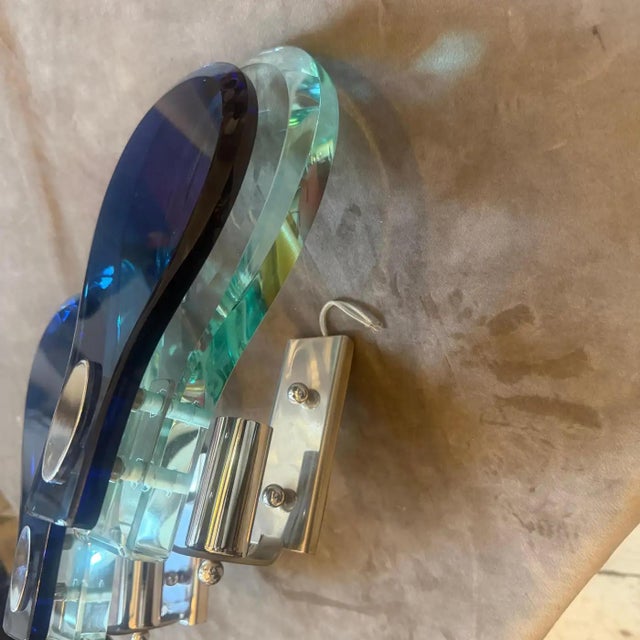 Two 1960s. Space Age Steel and Blue and Verde Nilo Glass Wall Sconces by Veca For Sale - Image 14 of 15