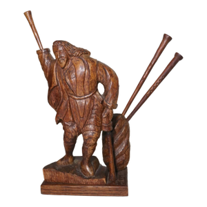 1940s Obscure Folk Art Hand Carved Wood Figural Man Trumpet Sculpture Statue