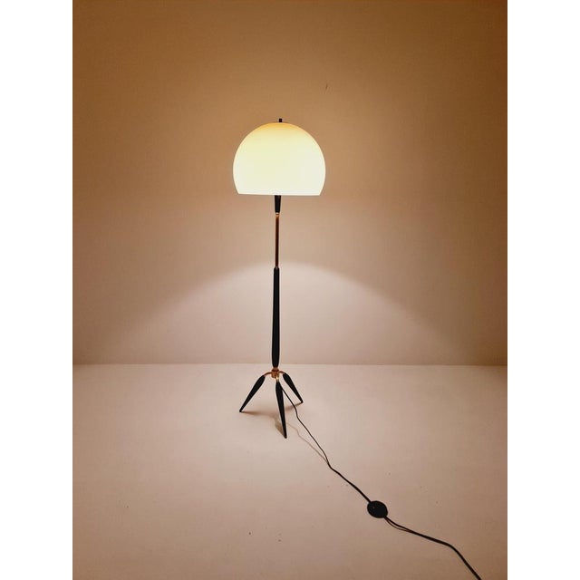 Italian Tripod space age floor lamp brass, metal & plastic, 1960s Softy Plastic Lamp shade is in a great vintage...