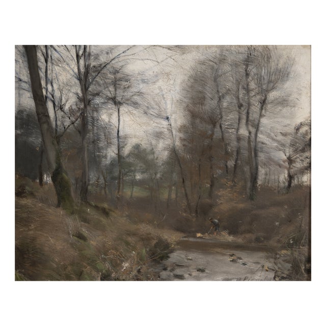 Pierre Pignolat, Fisherman by the Riverbank, 1890s-1900s, Oil on Canvas For Sale