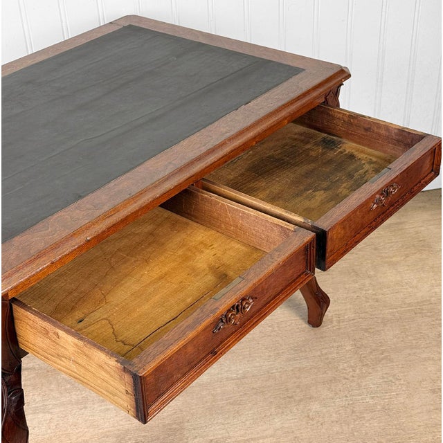 Antique Georgian Walnut Leather Top Library Office Writing Desk For Sale - Image 14 of 15
