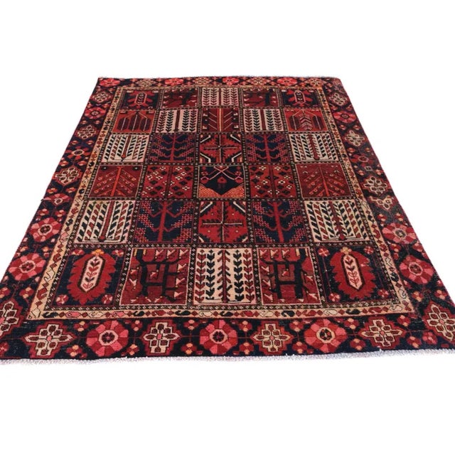 English Vintage Persian Bakhtiari Kheshti Garden Panel Rug, 6’7” X 7’8 For Sale - Image 3 of 9