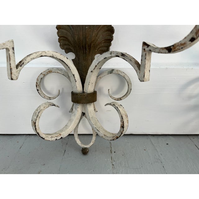 Art Deco Antique French Art Deco Wrought Iron Wall Light Sconces With Shell Backs Circa 1920 - a Pair For Sale - Image 3 of 12