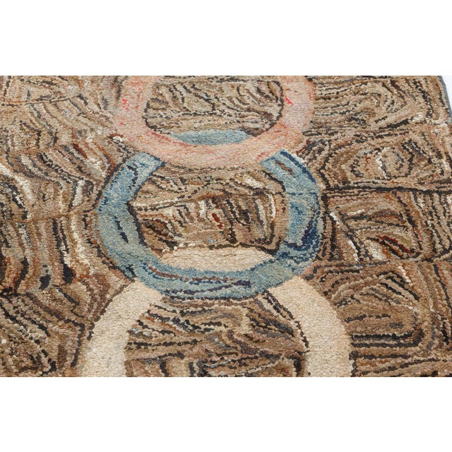 Tan Doris Leslie Blau American Hooked Vintage Abstract Warm Tan Hand-Knotted Runner For Sale - Image 8 of 9