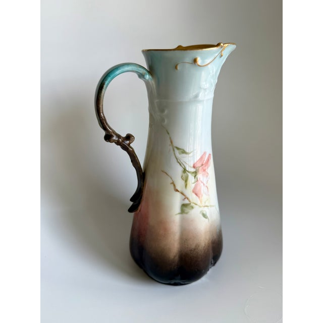 1900 - 1909 Antique Gda Limoges France Hand Painted Ewer Pitcher With Lid, Signed For Sale - Image 5 of 14