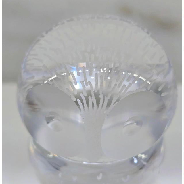 1960s Kosta Sweden 1960s Glass Owl Paperweight Lg 2458 by Vicke Lindstrand, Vintage Etched Crystal Figurine For Sale - Image 5 of 9