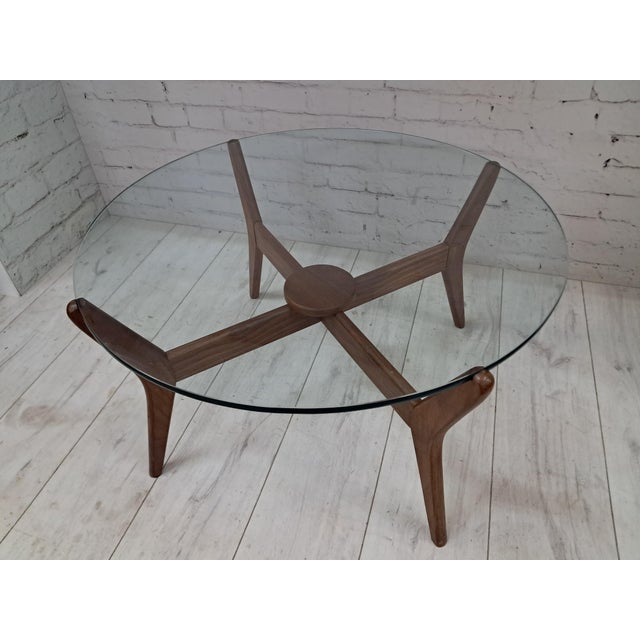 Mid-Century Round Coffee Table Teak with Glass Top from Lebus, 1960s For Sale - Image 14 of 18