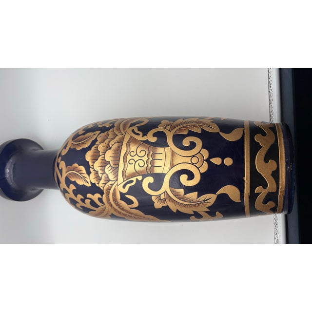 Antique Chinese Cloisonné Enamel Vase 24” Black Gold Floral Urn C1900 For Sale - Image 4 of 4