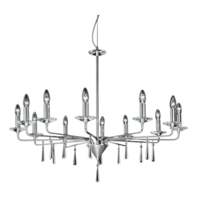 Crystal 12 Lights Chandelier in Polished Chrome and Crystal by Aggiolight For Sale