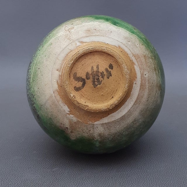 Majolica Jug Artistic Shaded Green Vase, 1960s For Sale - Image 11 of 13