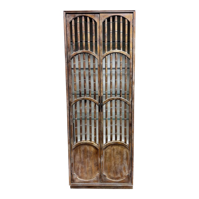 Tall Faux Bamboo Display Case China Cabinet For Sale