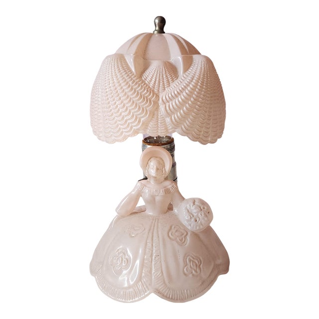 Vintage Art-Deco Pale Pink Glass l.e. Smith "Southern Belle" Boudoir Lamp 1940s For Sale