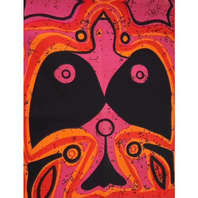 Mid-century screen-printed wall hanging. Signed by the german artist Traute Sänger Unused, very rare find in this...