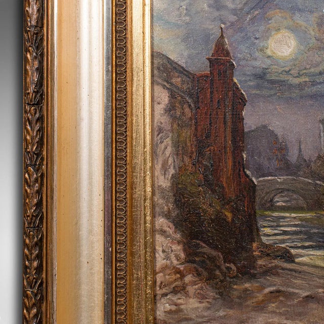 Early 20th Century 1920's Small Antique Oil on Canvas For Sale - Image 5 of 9