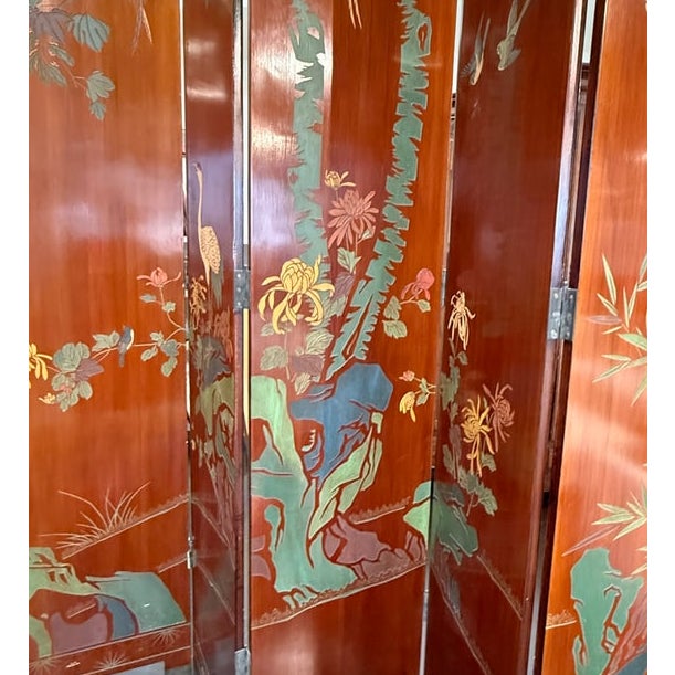 Early 20th Century Chinese Lacquered Eight-Panel Folding Screen For Sale - Image 5 of 11