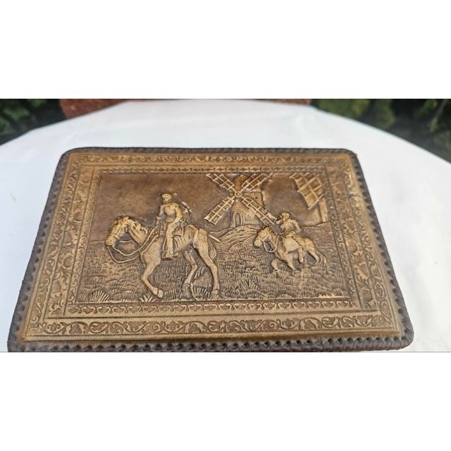 Don Quixote Wooden Box Covered with Embossed Leather for Cigars and Cigarillos, 1950s For Sale - Image 3 of 12
