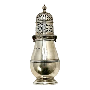 Unusual Top Fastining Design Antique London England Solid Sterling Silver Sugar Shaker Circa 1928