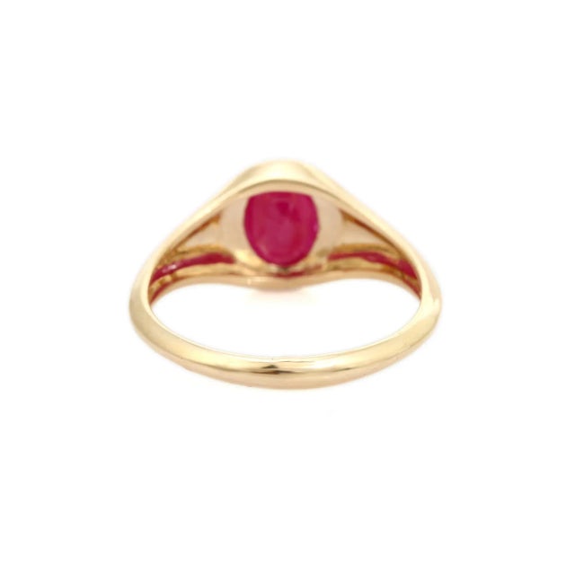 Metal 14k Gold Vintage Style Ruby Art Deco Signet Ring Size 6 For Sale - Image 7 of 12