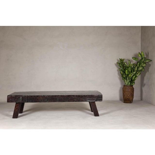 Wood Rustic and Robust Coffee Table with Honeycomb Patterns and Dark Custom Finish For Sale - Image 7 of 12
