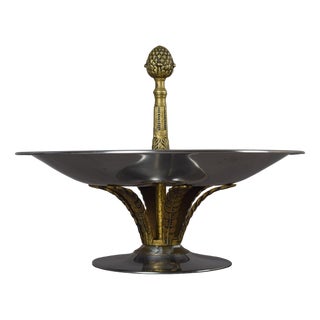 Silver-Toned and Brass Pedestal Bonbonniere with Pinecone Handle, 1960s For Sale