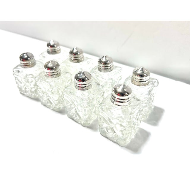 Vintage Cut Crystal Salt & Pepper Shakers – Silverplate Tops, Set of 4 Pairs For Sale - Image 4 of 6