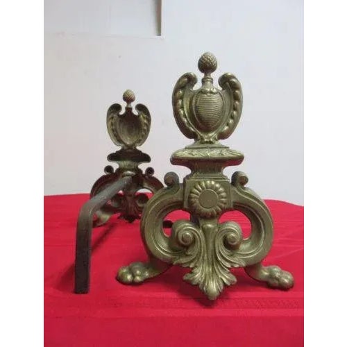 Brass Vintage Brass Paw Foot Andirons - A Pair For Sale - Image 8 of 11