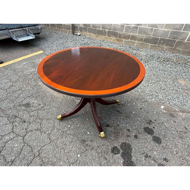 Stickley Georgian Style Inlaid Mahogany Pedestal Base Dining Table or Center Table For Sale - Image 14 of 18