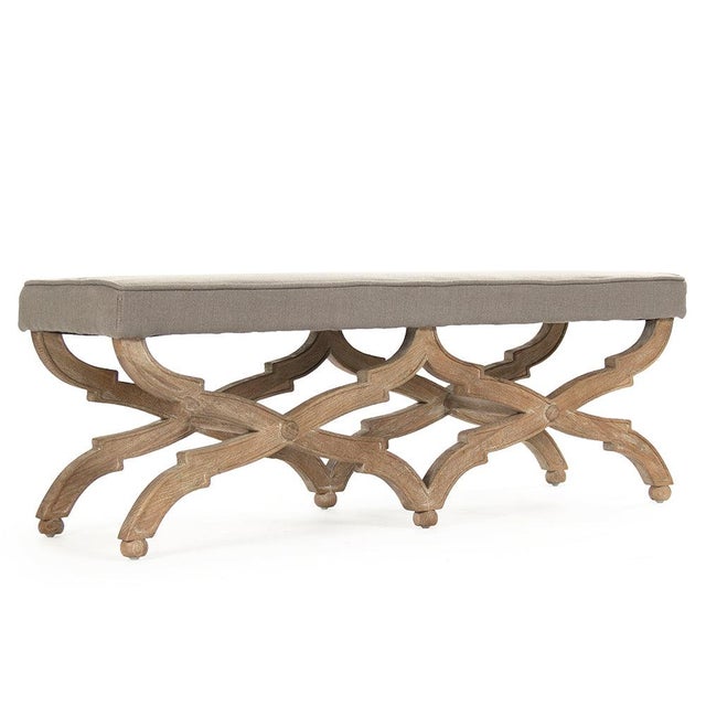 Crescenzo Double Bench - Gray Linen / Weathered Oak Frame For Sale - Image 4 of 4
