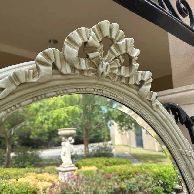 Champagne Antique French Louis XVI Neoclassical Painted Oval Mirror For Sale - Image 8 of 12