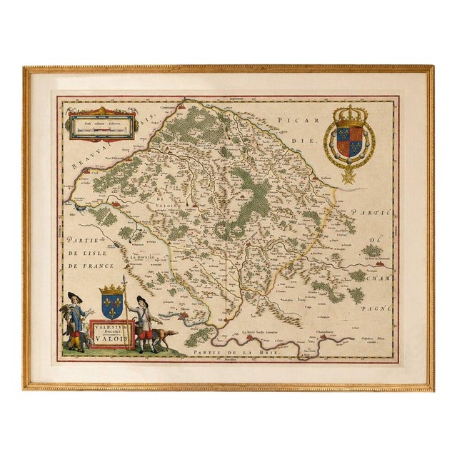 Willem Janszoon Blaeu, Map of Valois, Picardy, France, 1642, Hand Colored For Sale