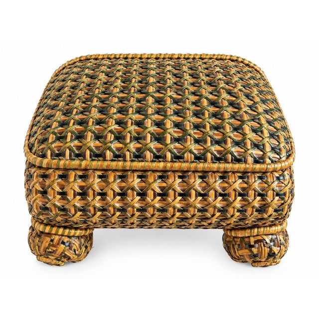 Vintage MacKenzie Childs Wicker Rattan Armchair and Ottoman Empire Collection For Sale In Pittsburgh - Image 6 of 11