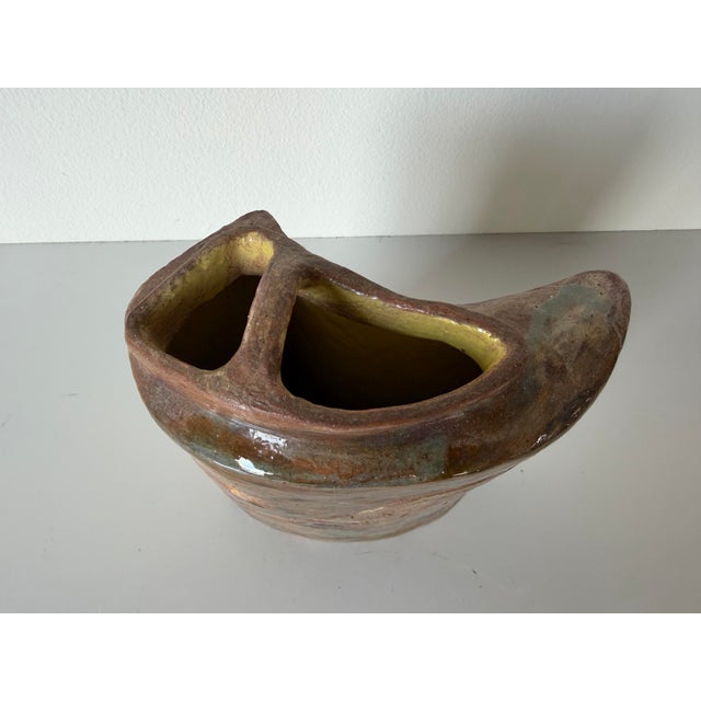Mid-Century Modern 1980s Vintage Abstract Studio Art Pottery Sculptural Double-Neck Vase, Unsigned For Sale - Image 3 of 12