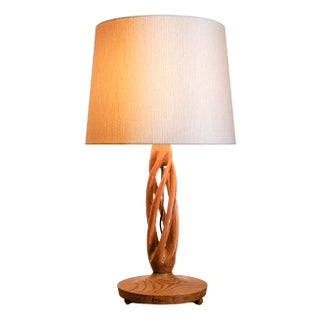 Mid-Century Table Lamp with Handmade Oak Lamp Base, 1960s For Sale
