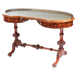 Antique Burr Walnut Kidney-Shaped Writing Desk Table For Sale